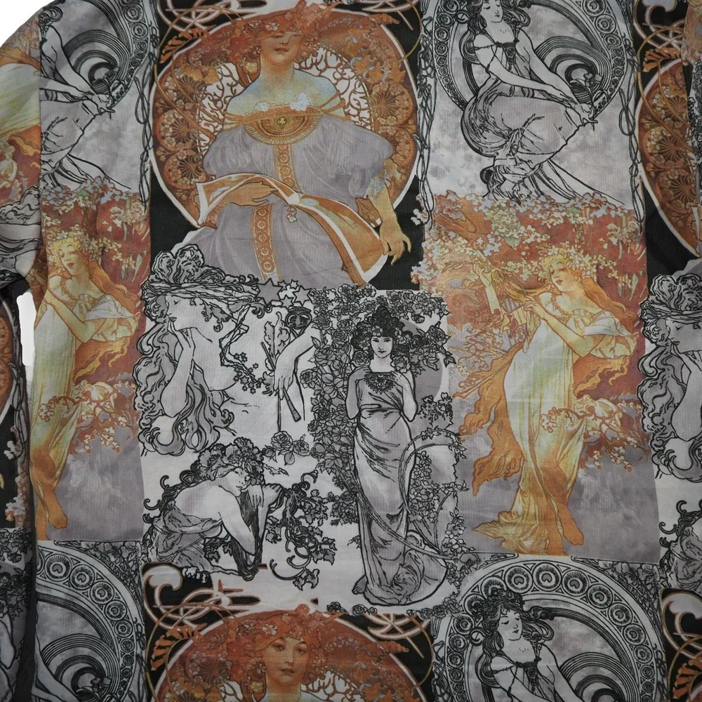 Anghurst Alphonse Mucha Vintage All Over Print Button Up Shirt Mens M Multicolor - Picture 5 of 9